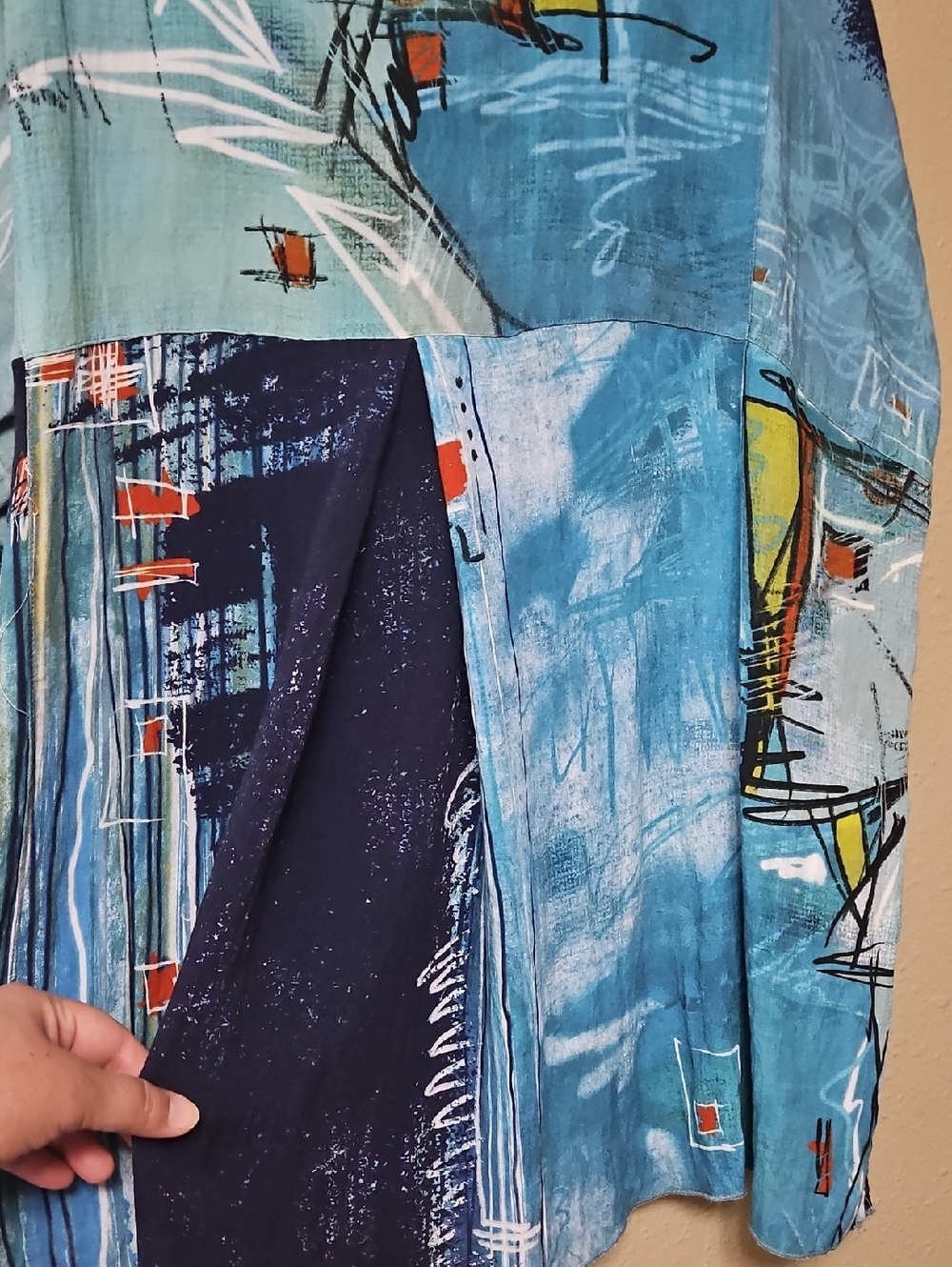 John Mark 2X Abstract Blue Button-Up Art Print Shirt Tunic Artsy - Picture 8 of 16